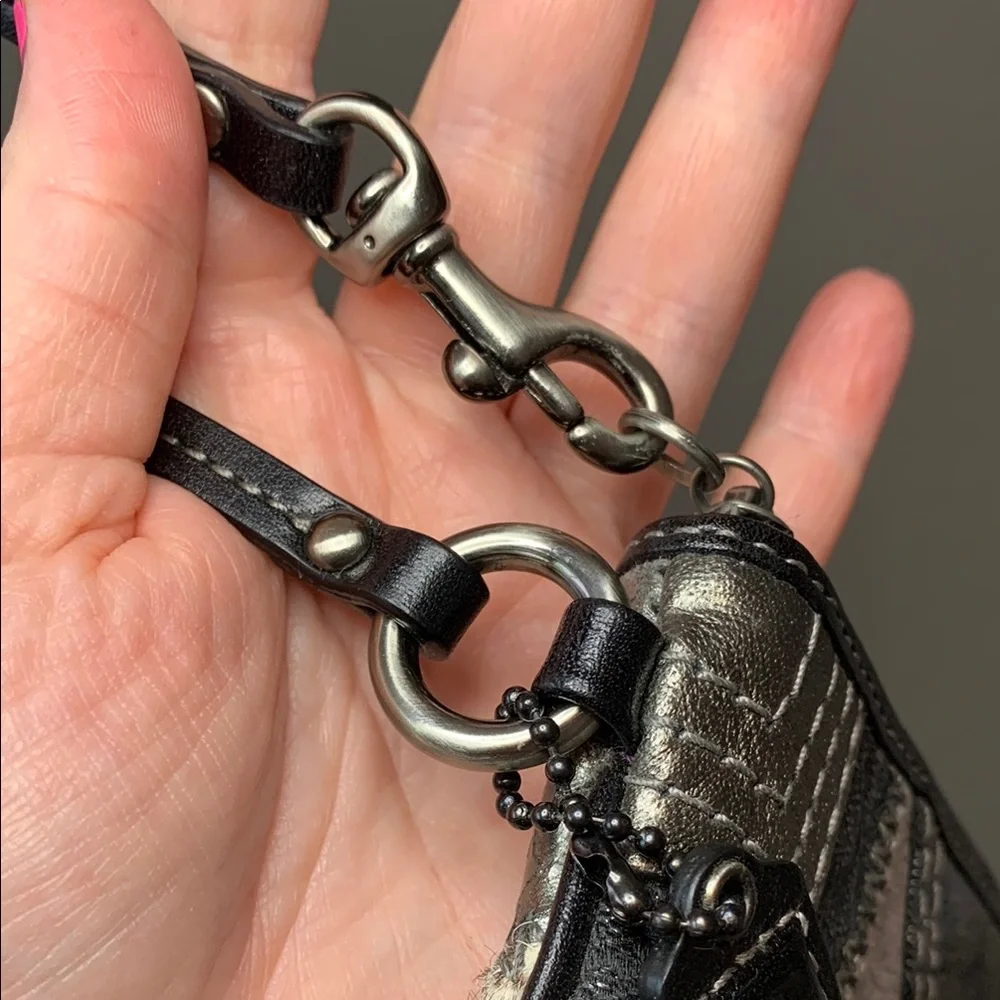 Coach Small Patchwork Wristlet in Black and Metallic Silver *READ*